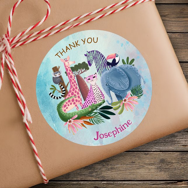 Pegatina Redonda Safari animals jungle birthday watercolor (Subido por el creador)