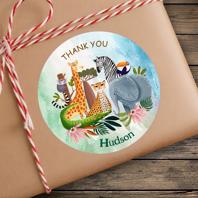 Pegatina Redonda Safari animals jungle birthday watercolor (Subido por el creador)