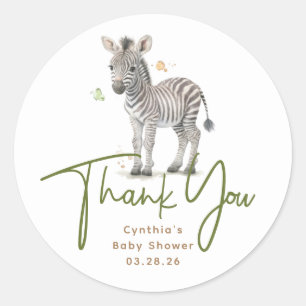 Pegatina Redonda Safari Baby Animals Cute Zebra Gracias