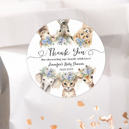 Pegatina Redonda Safari Baby Shower Boy Cute Animals Ronda clásica