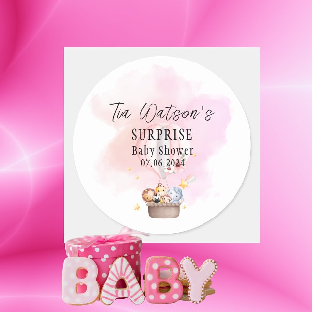 Pegatina Redonda Safari De Animales Bebés En Globo De Aire Caliente (Subido por el creador)