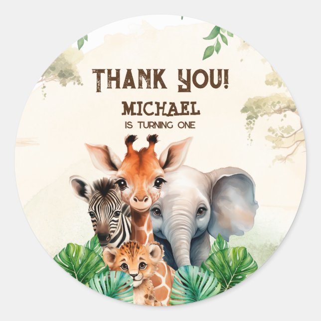 Pegatina Redonda Safari de color de agua salvaje uno (Anverso)