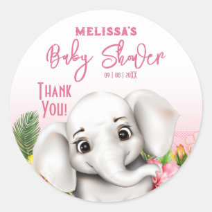 Pegatina Redonda Safari de Elefantes Selva Tropical Baby Shower