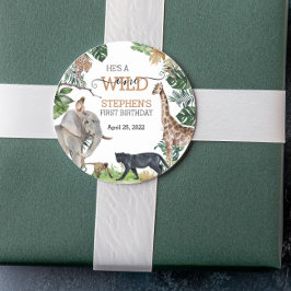 Pegatina Redonda Safari de la selva salvaje un cumpleaños pantera n