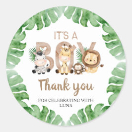 Pegatina Redonda Safari es un favor de Baby Shower para niños