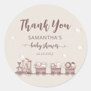 Pegatina Redonda Safari Jungle Animals Train Baby Shower Gracias