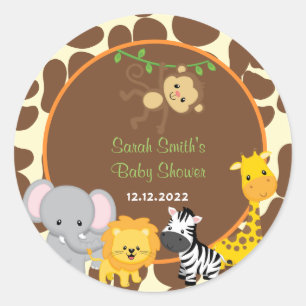 Pegatina Redonda Safari Jungle Baby Shower Favor Tags Pegatinas