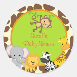Pegatina Redonda Safari Jungle Baby Shower favorece a los pegatinas