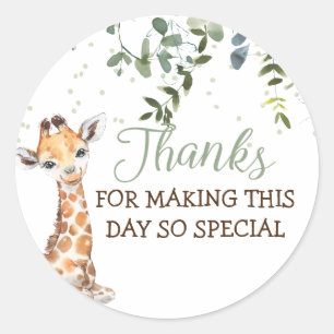 Pegatina Redonda Safari Jungle Giraffe Sage Green Gracias