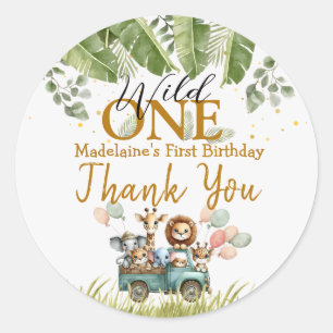 Pegatina Redonda Safari Wild One First Birthday