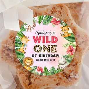 Pegatina Redonda Safari Wild One First Birthday