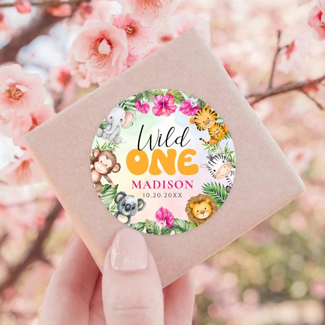 Pegatina Redonda Safari Wild One First Chica Birthday (Subido por el creador)