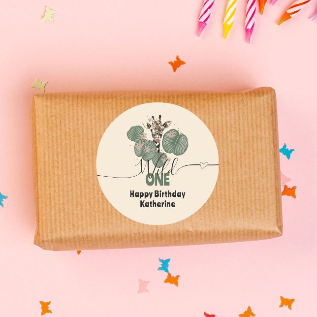 Pegatina Redonda Safari Wild One Giraffe Animal Cumpleaños (Subido por el creador)