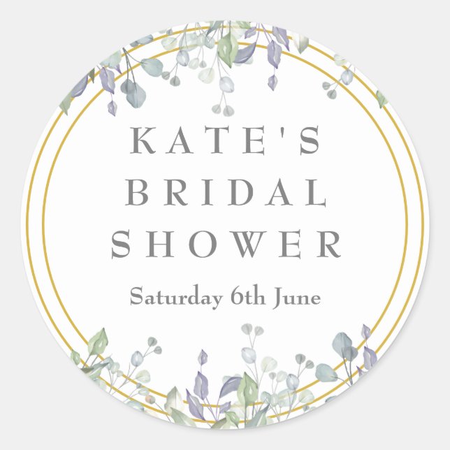 Pegatina Redonda Sage and Lilac Pastel Ducha Bridal (Anverso)