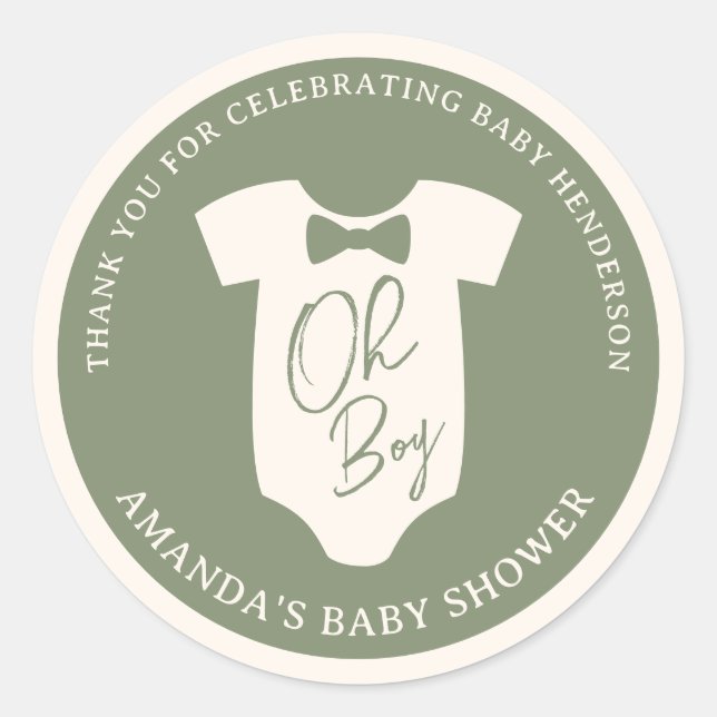 Pegatina Redonda Sage Bow Tie Baby Shower (Anverso)
