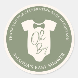 Pegatina Redonda Sage Bow Tie Baby Shower