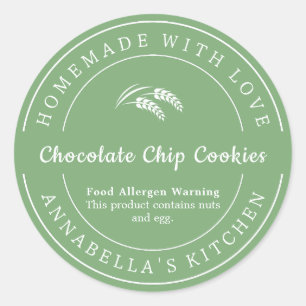 Pegatina Redonda Sage Casero con Amor Advertencia de Alergenos Alim