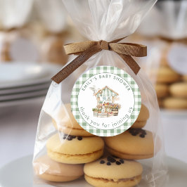 Pegatina Redonda Sage Gingham De Crecimiento Local Gracias Baby Sho