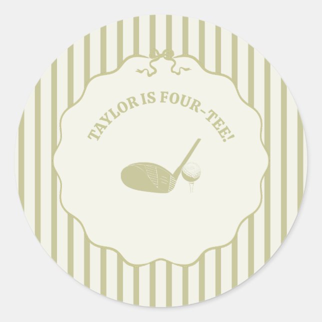 Pegatina Redonda Sage Green and Cream Stripes Golf Themed Party (Anverso)