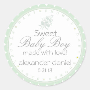 Pegatina Redonda Sage Green Baby Shower