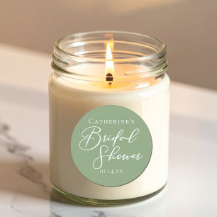 Pegatina Redonda Sage Green Bridal Shower Personalizada Guión Blanc