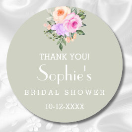 Pegatina Redonda Sage Green Bright Floral Bridal Shower