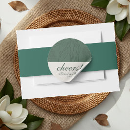 Pegatina Redonda Sage Green Cheers Elegante Boda Personalizado