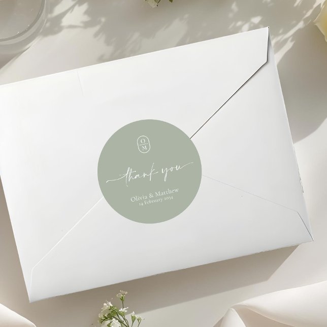 Pegatina Redonda Sage Green | Chic & Modern Wedding Monogram  (Subido por el creador)