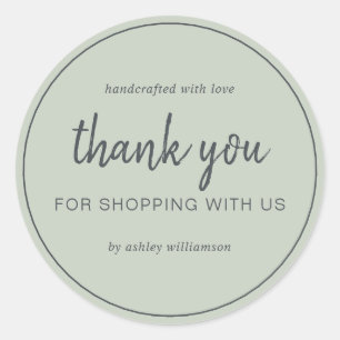 Pegatina Redonda Sage Green Chic Script Gracias Por Comprar