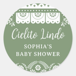 Pegatina Redonda Sage Green Cielito Lindo Talavera Baby Shower