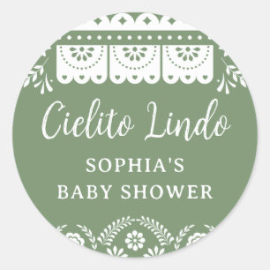 Pegatina Redonda Sage Green Cielito Lindo Talavera Baby Shower