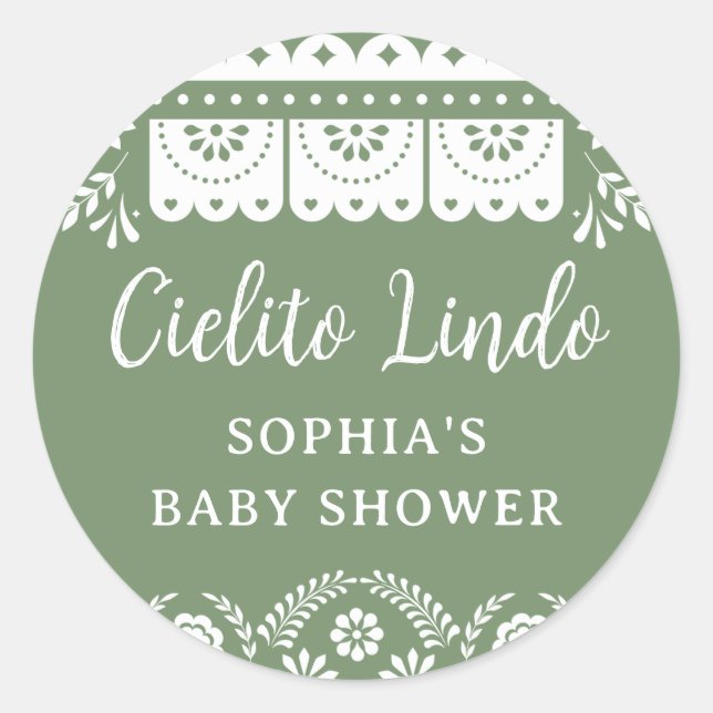 Pegatina Redonda Sage Green Cielito Lindo Talavera Baby Shower (Anverso)
