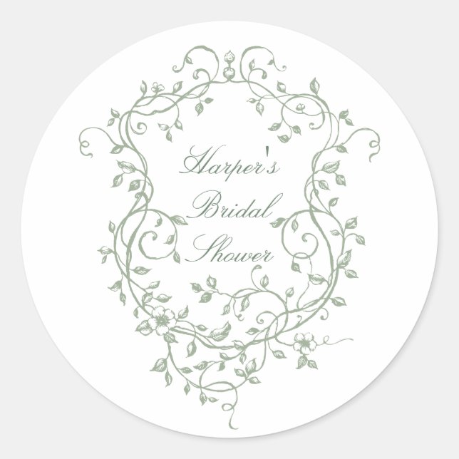 Pegatina Redonda Sage Green Classy French Victorian Bridal Shower (Anverso)