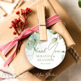 Pegatina Redonda Sage Green Eucalyptus Foliage Boda Gracias