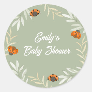 Pegatina Redonda Sage Green Fall Ladybug GreenerenerenBaby Shower