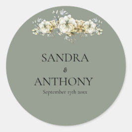 Pegatina Redonda Sage Green Floral Wedding 