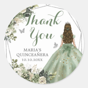 Pegatina Redonda Sage Green Geometric Quinceañera Gracias
