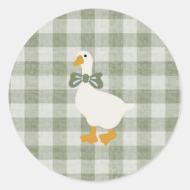 Pegatina Redonda Sage Green Gingham Buffalo Check Baby Shower