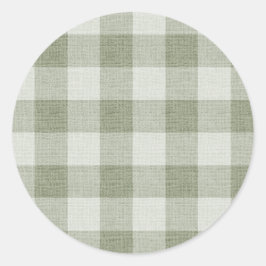 Pegatina Redonda Sage Green Gingham Buffalo Check Linen Texture