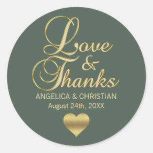 Pegatina Redonda SAGE GREEN Gold LOVE & GRACIAS Boda