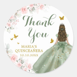 Pegatina Redonda Sage Green Gold Royale Chica Dulce Dieciséis cumpl