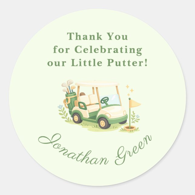 Pegatina Redonda Sage Green Golf Cart Baby Shower Favor (Anverso)