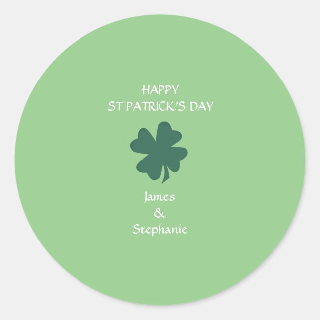 Pegatina Redonda Sage Green Happy St Patrick's Day Shamrock Persona (Anverso)