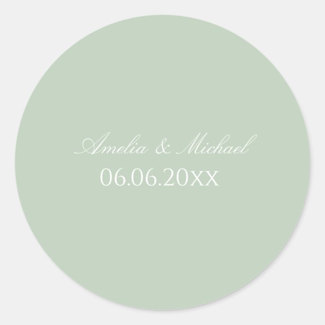 Pegatina Redonda Sage green minimalist save the date (Anverso)