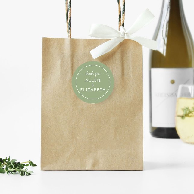 Pegatina Redonda Sage Green Modern Gracias Favor De La Boda Con Tar (Subido por el creador)