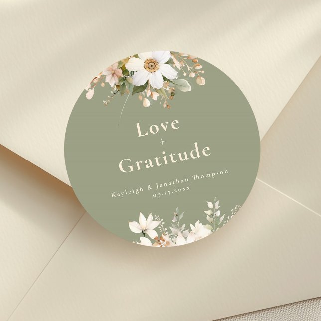 Pegatina Redonda Sage Green Modern Watercolor Floral Boda (Subido por el creador)