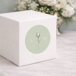 Pegatina Redonda Sage Green Monogram Wedding