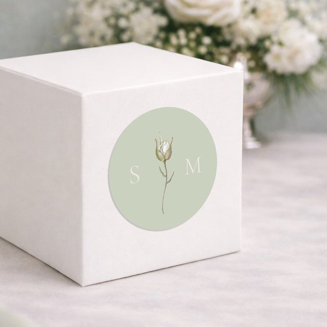 Pegatina Redonda Sage Green Monogram Wedding (Subido por el creador)