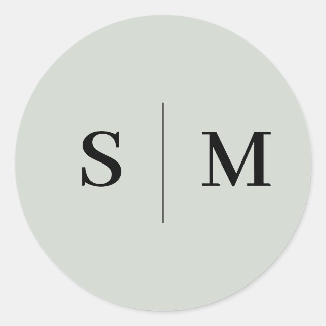 Pegatina Redonda Sage Green Monograma Elegante Boda (Anverso)