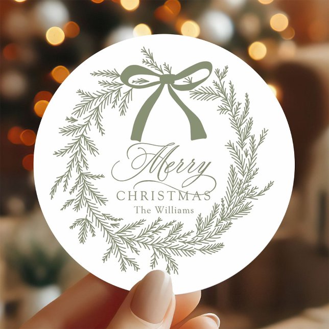 Pegatina Redonda Sage Green Navidades Wreath Holiday (Subido por el creador)